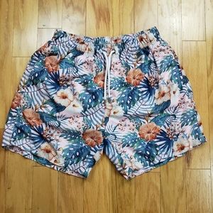 Franks Bathing Swim Suit Floral Pink Leaves Mens Large Beach Summer Pool Swim
